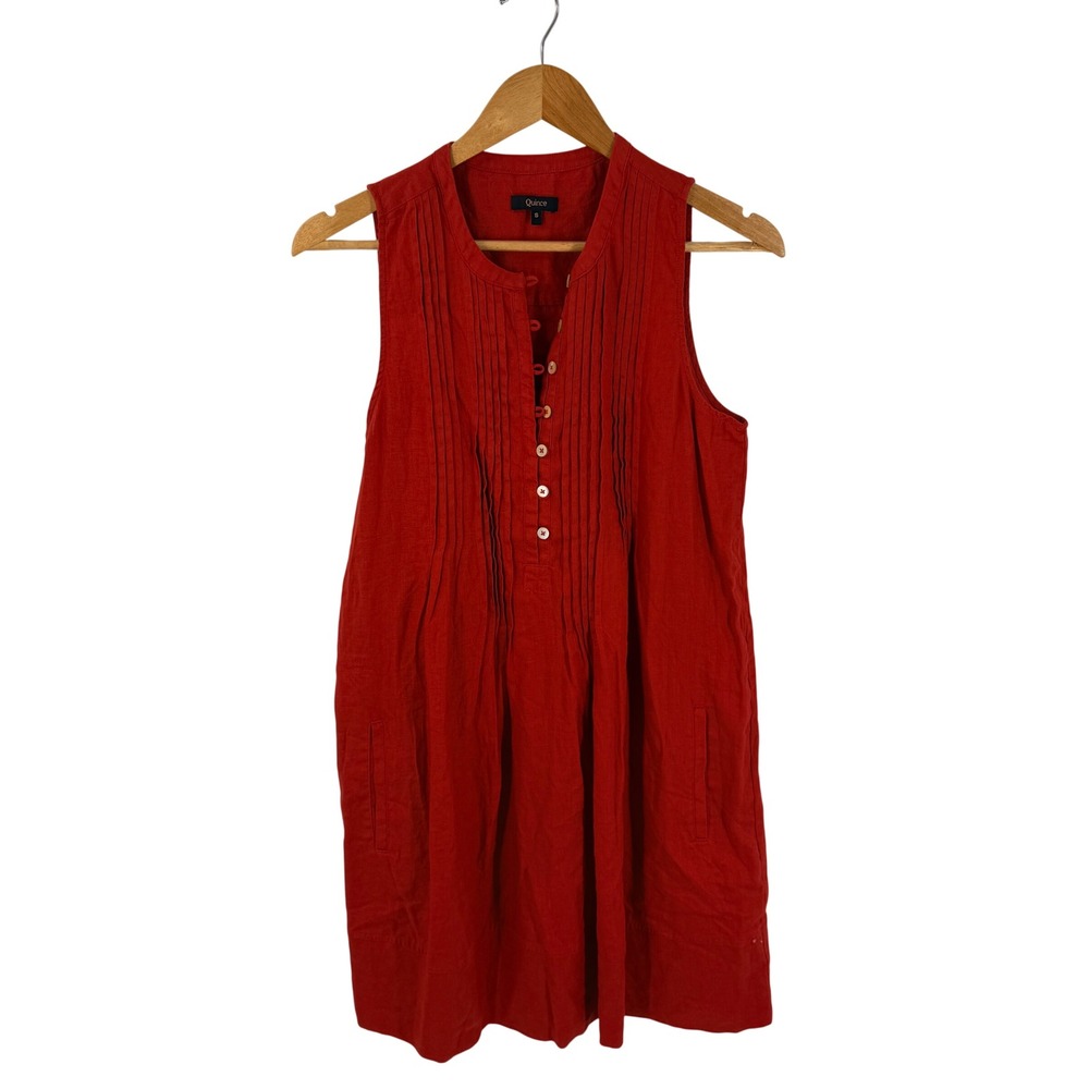 Quince 100% European Linen Sleeveless Dress Red Small Natural Fiber Coastal